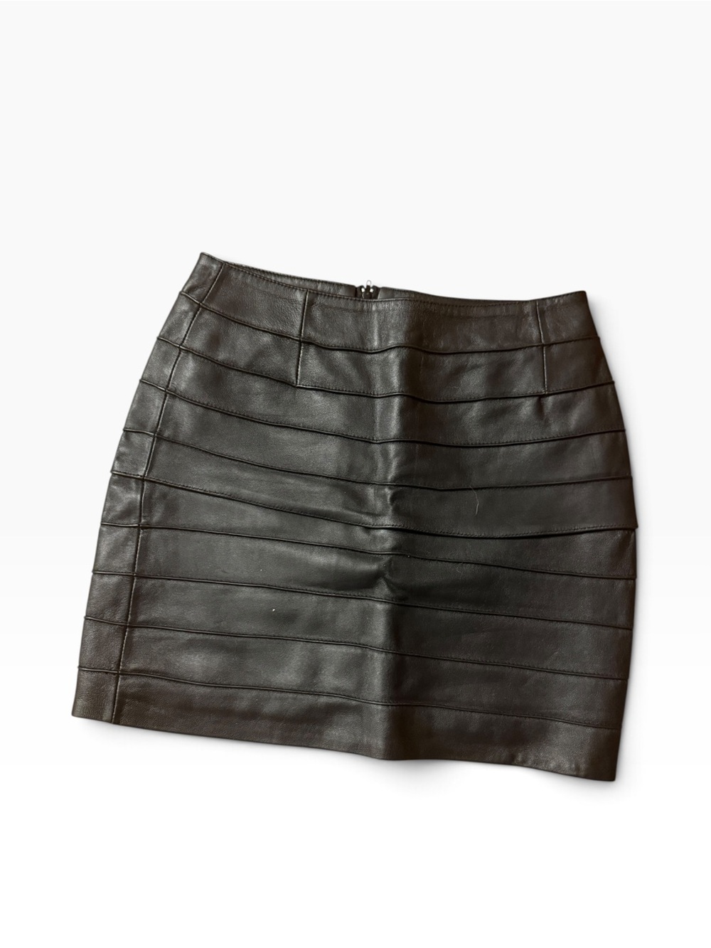 Can pelle black leather lined texture mini skirt XS (see measurements)